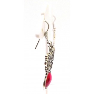 FUCHSIA BUTTERFLY Silver Oxidized Earring - Hook Dangle Drop - Fashion Novelty